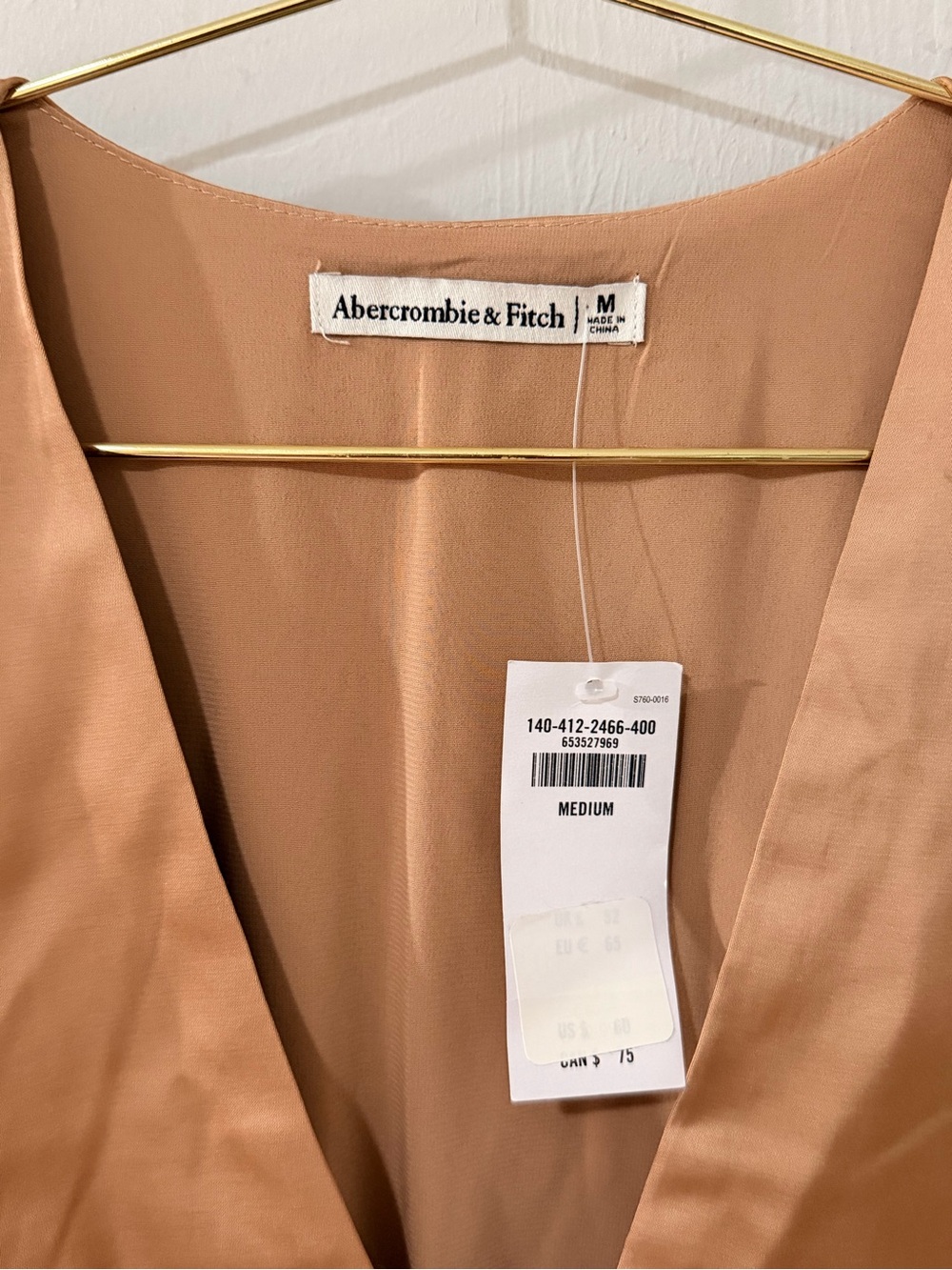 Abercrombie & Fitch Copper Satin V-Neck Long Sleeve Blouse - Picture 2 of 3